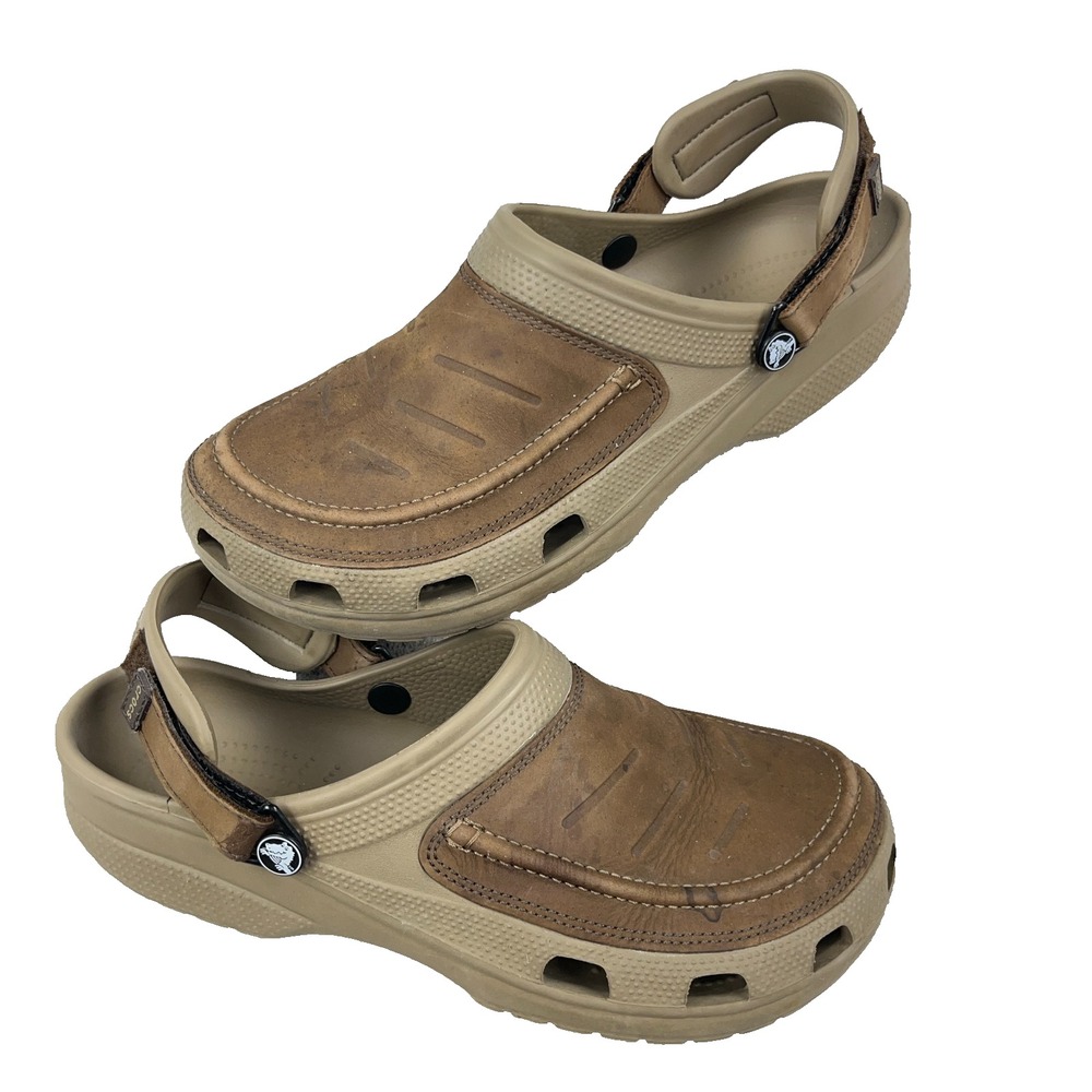 Men's Crocs Yukon Vista II Leather Rubber Slip-On Clog Sandals Brown Size 11